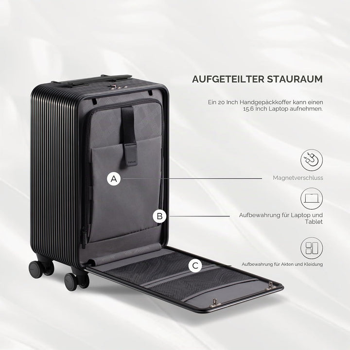 TUPLUS Koffer Aluminium Trolley Rollkoffer mit 4 Rollen Reisekoffer Handgepäck Hartschalenkoffer mit