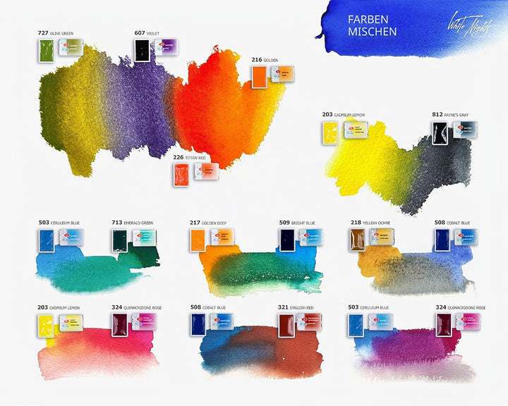 Honsell White Nights russische Künstler-Aquarellfarben im Set, Farben in ganzen Näpfchen im Kunststo