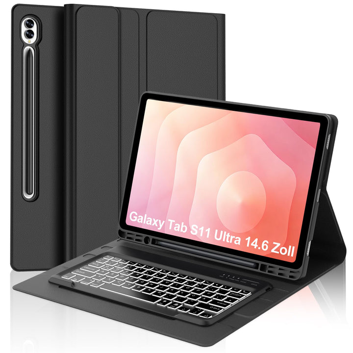Tastatur für Samsung Galaxy Tab S11 Ultra 14,6 Zoll Beleuchtung, Schwarz | Magnetisch Abnehmbarer Ta