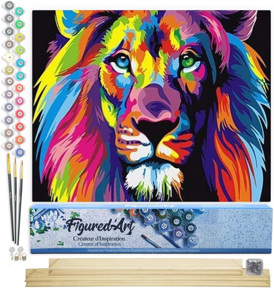 Figured'Art Malen Nach Zahlen Erwachsene Mit Rahmen Pop Art Löwe - Paint by Numbers Basteln DIY Bast
