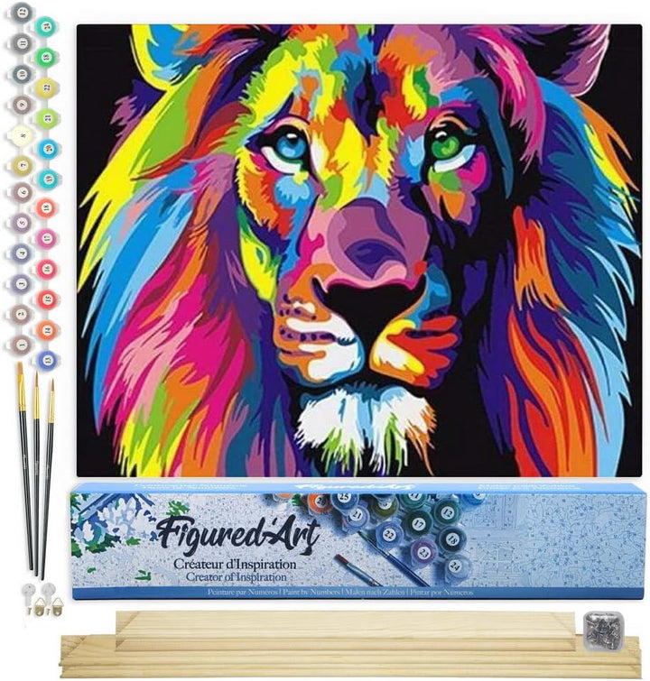 Figured'Art Malen Nach Zahlen Erwachsene Mit Rahmen Pop Art Löwe - Paint by Numbers Basteln DIY Bast