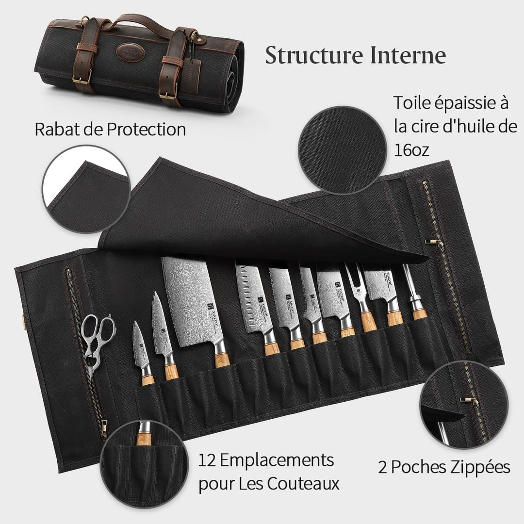 XINZUO 67 Schichten Damaststahl 5er Küchenmesser Set-Pakkaholz Griff mit Profi Schwarze Messertasche