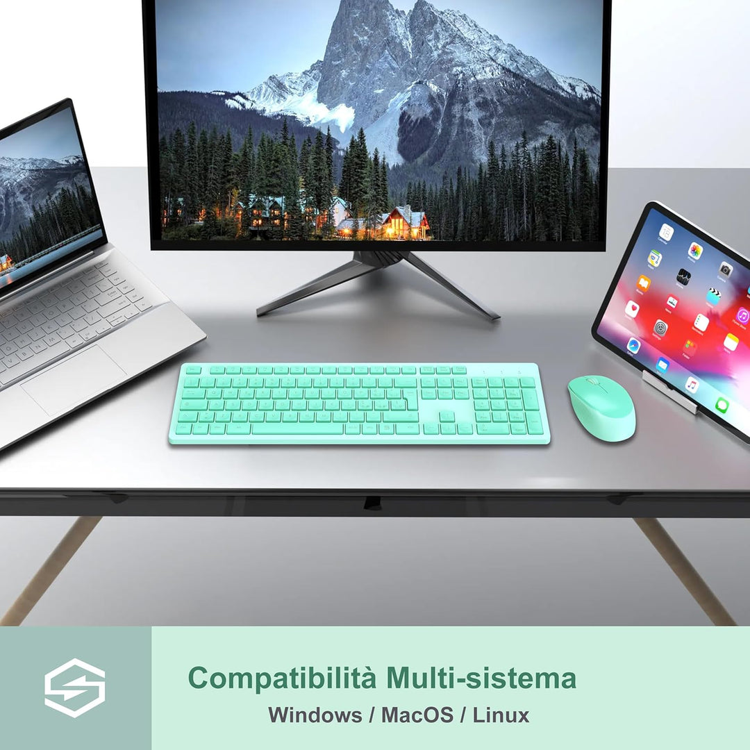 LeadsaiL Kabellose Tastatur und Maus, Set aus Maus und Tastatur für Computer USB 2,4 GHz, volle Grös