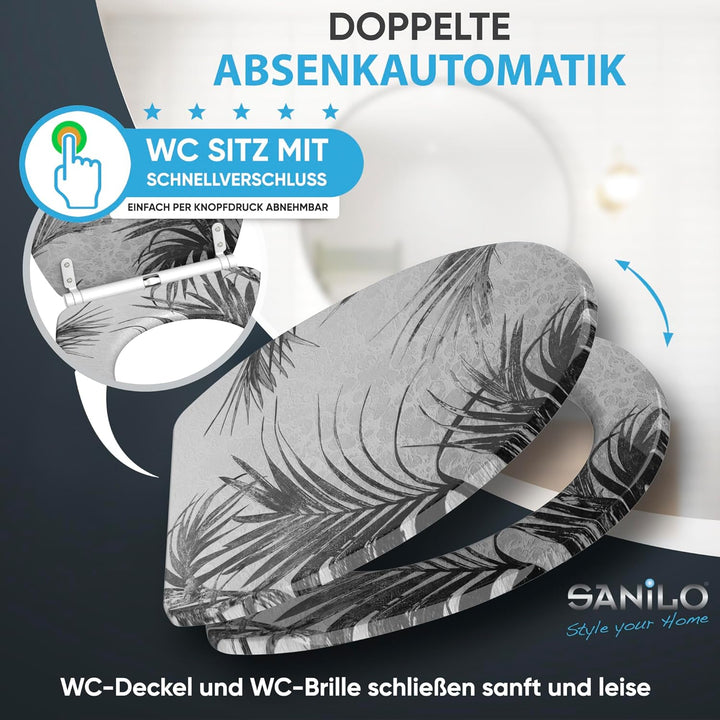Sanilo WC Sitz mit Absenkautomatik & Schnellverschluss, Toilettendeckel per Knopfdruck abnehmbar, ei