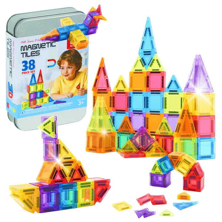 Mini Magnetische Bausteine – 38 Teile Reise-Set im Metallkoffer, Kompatibel mit 7,5 cm Magnetbaustei