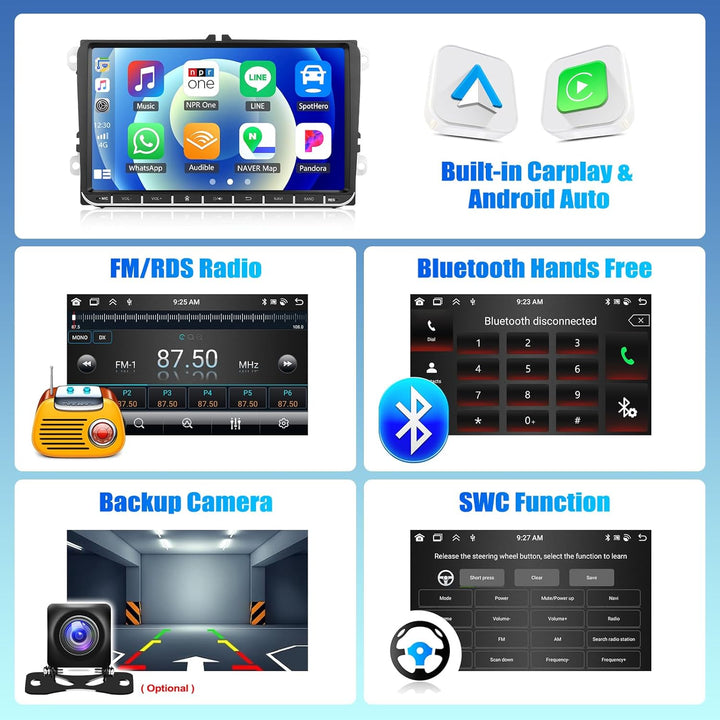 CAMECHO 4G+64G 8-core Android 13 Autoradio für VW Golf 5 6 Touran B6 EOS Tiguan Polo mit Carplay And
