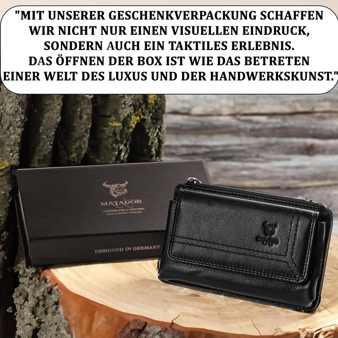 MATADOR Echt Leder Gürteltasche mit Magnetverschluss und YKK Reissverschlussfach mit RFID Schutz für