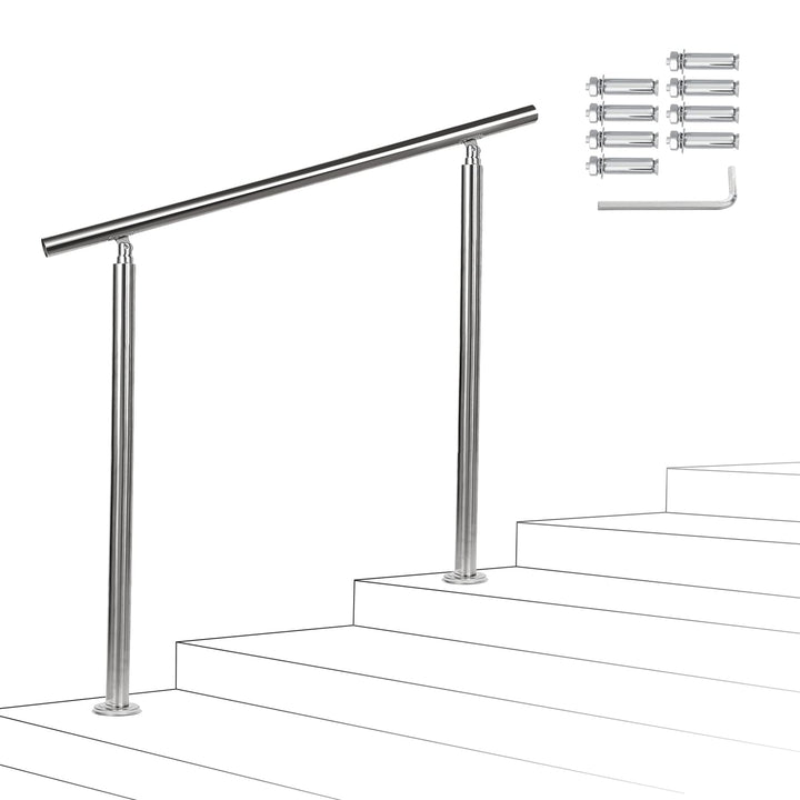 Sonnewelt Handlauf Edelstahl, 100 cm gebürsteter Edelstahl, Treppengeländer mit ohne Querstreben für