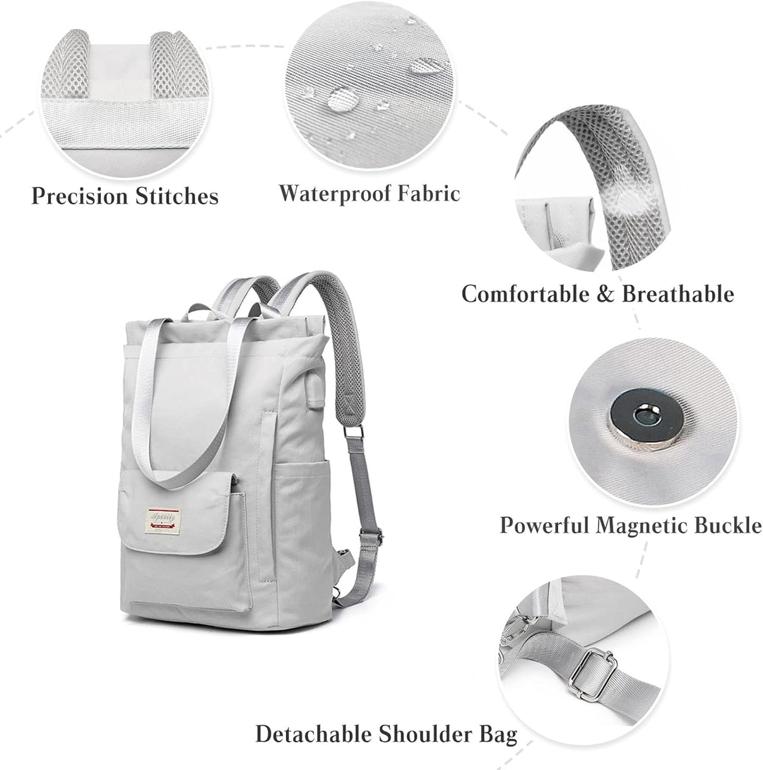 PORRASSO Damen Laptop Rucksack Casual Schultertasche mit USB Ladeanschluss Gepäckband Schultasche fü