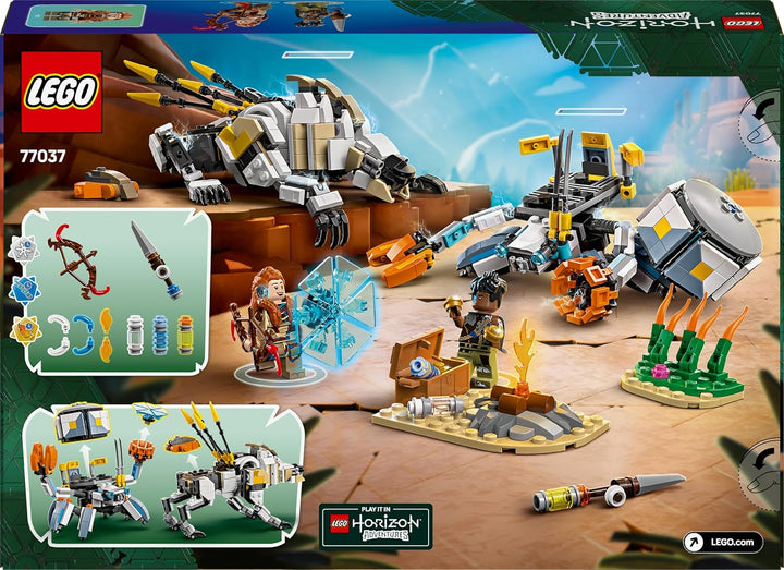 LEGO Horizon Adventures Aloy und Varl vs. Panzerwanderer und Sägezahn, Spielzeug mit Monstermaschine