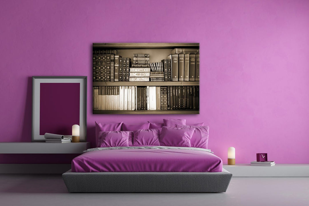 deyoli Klassisches Bücherregal Format: 80x60 Effekt: Sepia als Leinwandbild, Motiv fertig gerahmt au