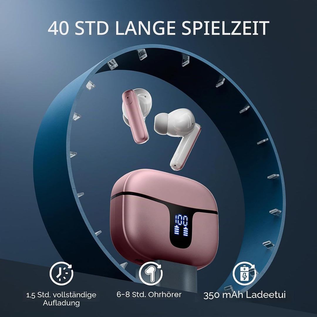 Bluetooth Kopfhörer, Kopfhörer Kabellos Bluetooth 5.3 mit HD Mic Stereo HiFi, In Ear Kopfhörer 40H S