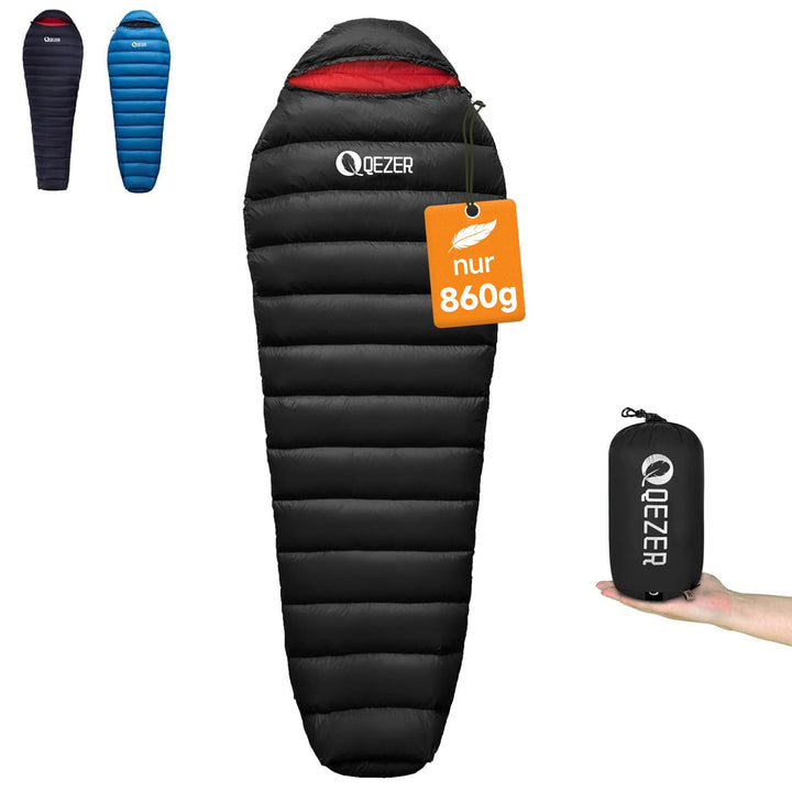 Daunenschlafsack, Winterschlafsack, gefüllt mit 650er Entendaunen. RDS-Zertifiziert. Geeignet für Te