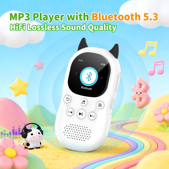 64GB MP3 Player Kinder Bluetooth 5.3 MP3-Player mit Lautsprechern UKW-Radio, Wecker, 750-mAh-Akku, B