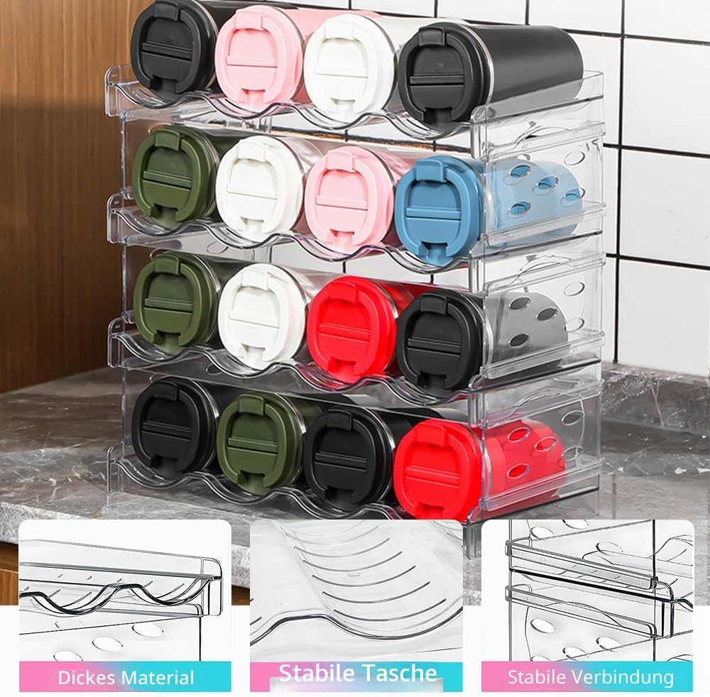 Stapelbarer Flaschenhalter, 4er-Pack Klarer Wasserflaschen-Organizer Hält 16 Flaschen für die Küche,