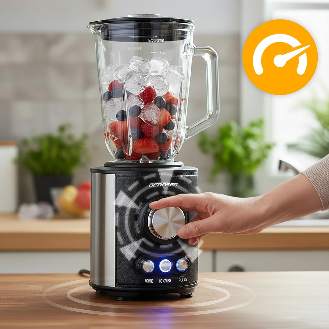 Berdsen - Becher-Mixer - Smoothie Maker - mit grossem 1,5 L Glasbehälter und Edelstahlklinge - 13 50