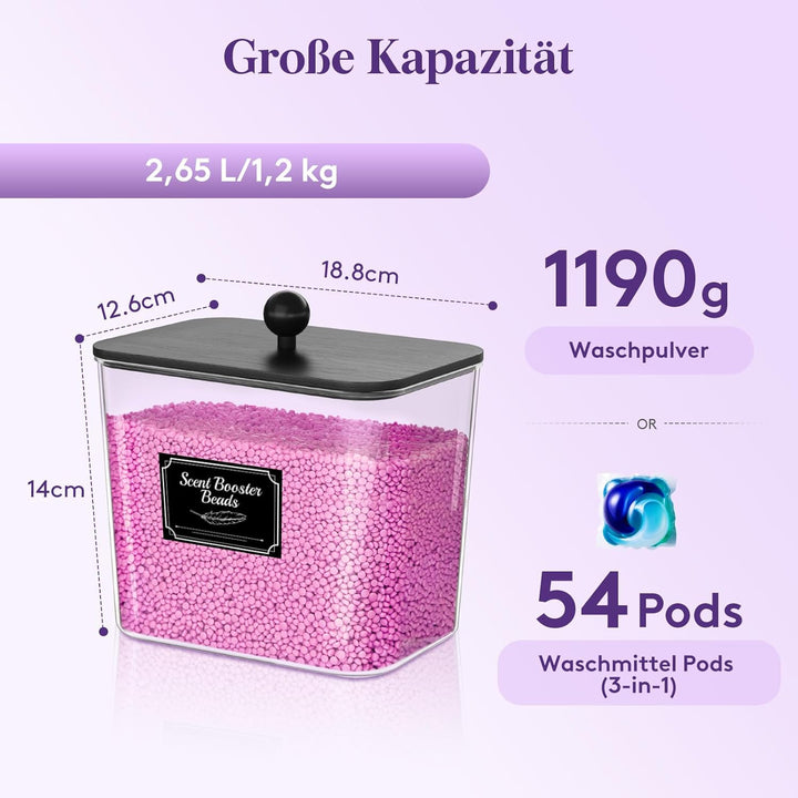 Lifewit 4 Stück 2700 ml/0.72gal Waschmittel Aufbewahrung für Wäsche Pods mit Etiketten und Löffeln,