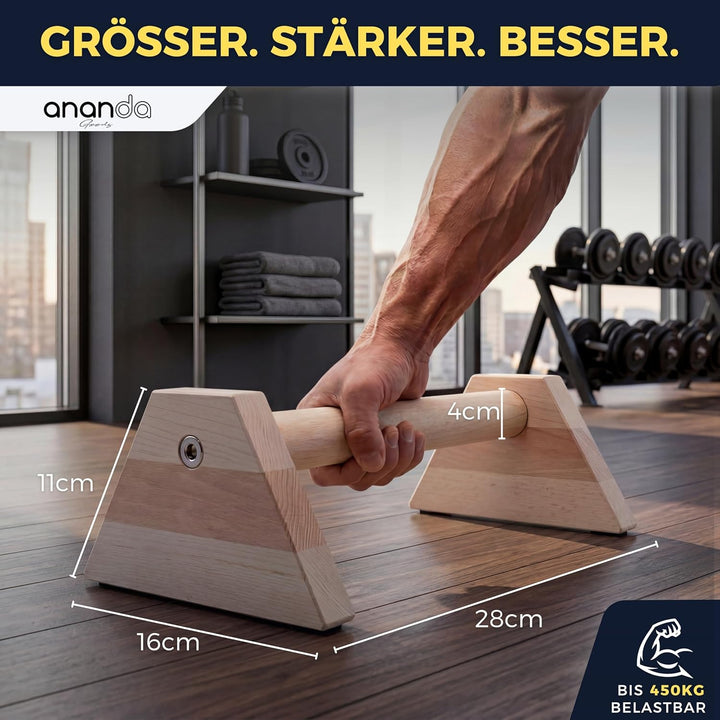 Liegestützgriffe aus Holz – XXL Parallettes Calisthenics Griffe & Push Up Bars, MADE IN GERMANY Hand