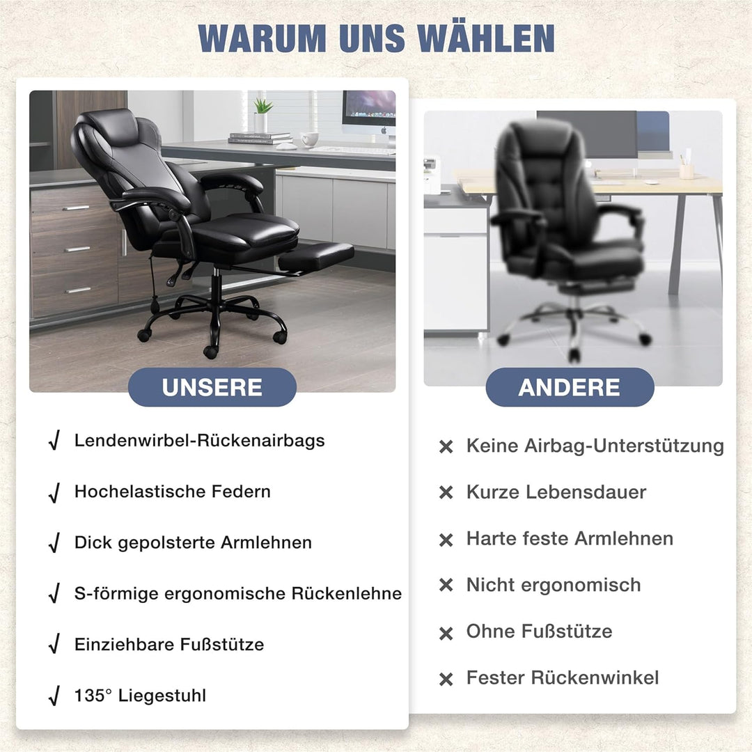 Bosmiller Ergonomischer Bürostuhl 180KG Verstellbare Schreibtischstuhl mit Hoher Rückenlehne und Bre