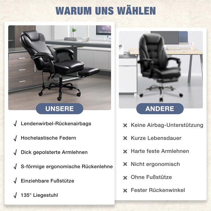 Bosmiller Ergonomischer Bürostuhl 180KG Verstellbare Schreibtischstuhl mit Hoher Rückenlehne und Bre