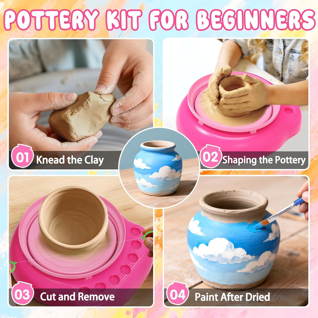 Töpferscheibe Kinder elektrisch,Töpferset 6-12 Jahre mit Ton | Komplettes DIY-Bastelset mit 3x luftt