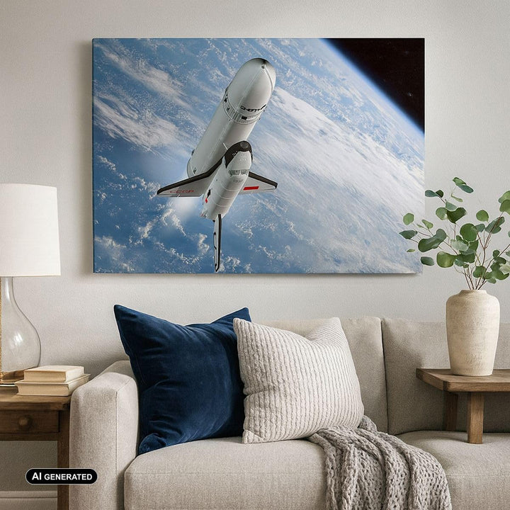Bilder auf Leinwand 100x70cm Leinwandbild Himmel Rakete Kosmos Planet Gross Wanddeko Bild Schlafzimm