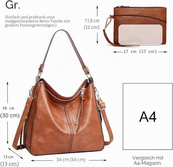 Lifetooler Handtaschen Set Gross Leder Tasche Schultertasche Hobo Taschen Damen Portemonnaie Geschen