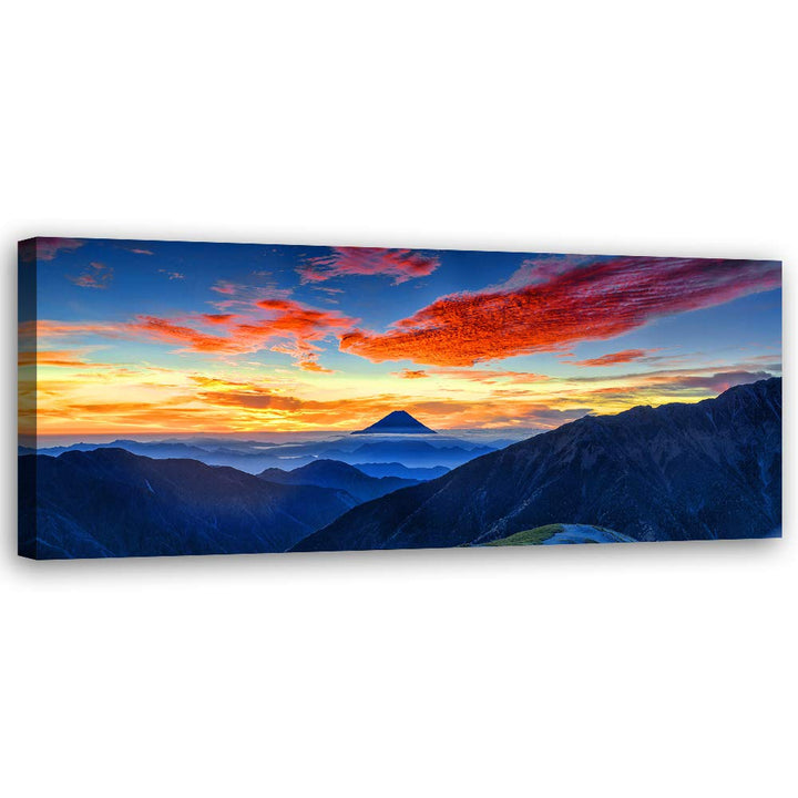 Feeby Wanddeko Berge Leinwandbild Kunstdruck Himmel Blau 100x40 cm Leinwandbild 100x40 cm Blau_e, Le
