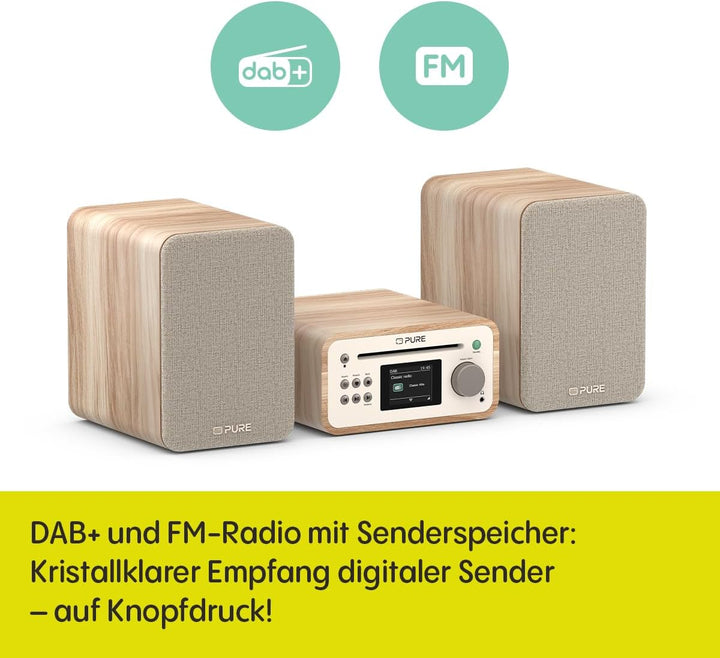 Pure Classic Stereo Mini Mikro HiFi Anlage mit CD-Player DAB+ Radio Bluetooth 5.3 USB AUX Kopfhörera