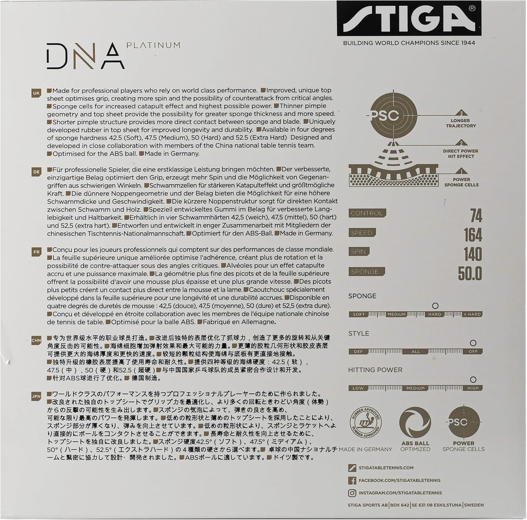 Stiga Unisex-Adult DNA Platinum H Tischtennisbelag 2.3 Schwarz, 2.3 Schwarz