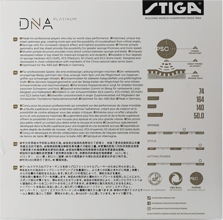 Stiga Unisex-Adult DNA Platinum H Tischtennisbelag 2.3 Schwarz, 2.3 Schwarz
