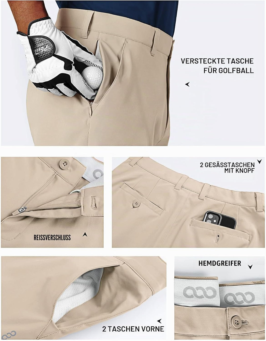 33,000ft Herren Golf Shorts UPF 50+ Stretch Shorts 10&