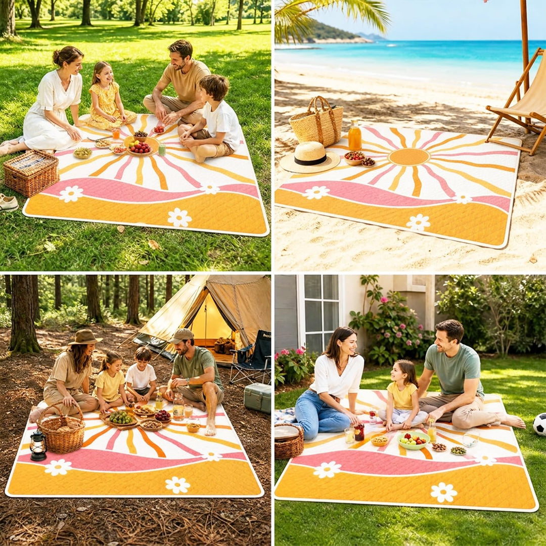 Picknickdecke Wasserdicht 200x200cm – Stranddecke Sandfrei & Waschbar, Extra Gross Outdoor Decke für