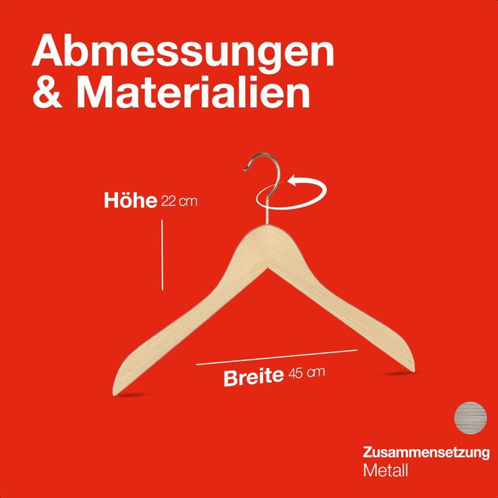 MAWA Kleiderbügel aus Holz, Set aus 10 platzsparende Kleiderbügel aus FSC®-zertifiziertem Buchenholz
