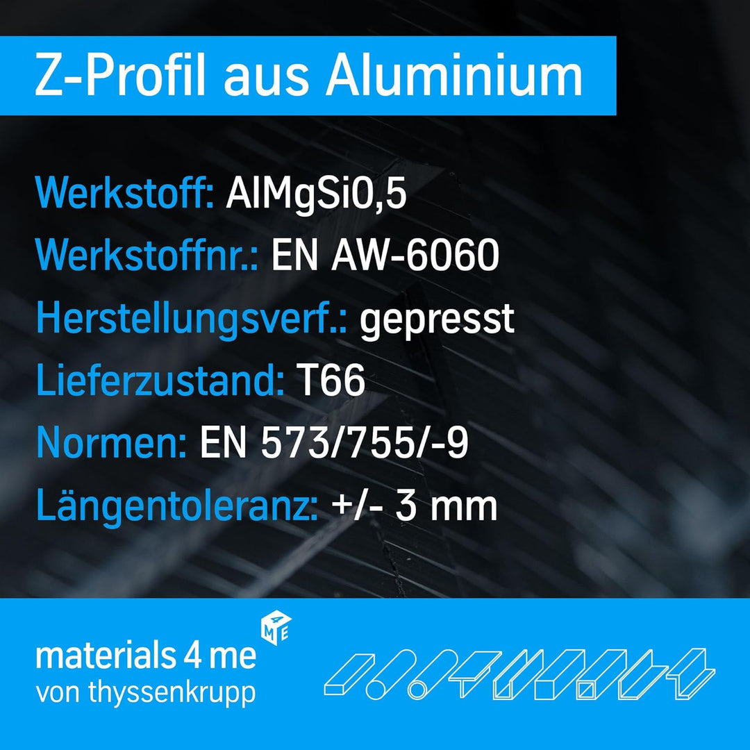 thyssenkrupp Z-Profil Aluminium 18 x 43 x 18 x 3 mm in 1000 mm Länge | Alu Profil | AlMgSi0,5 | EN A