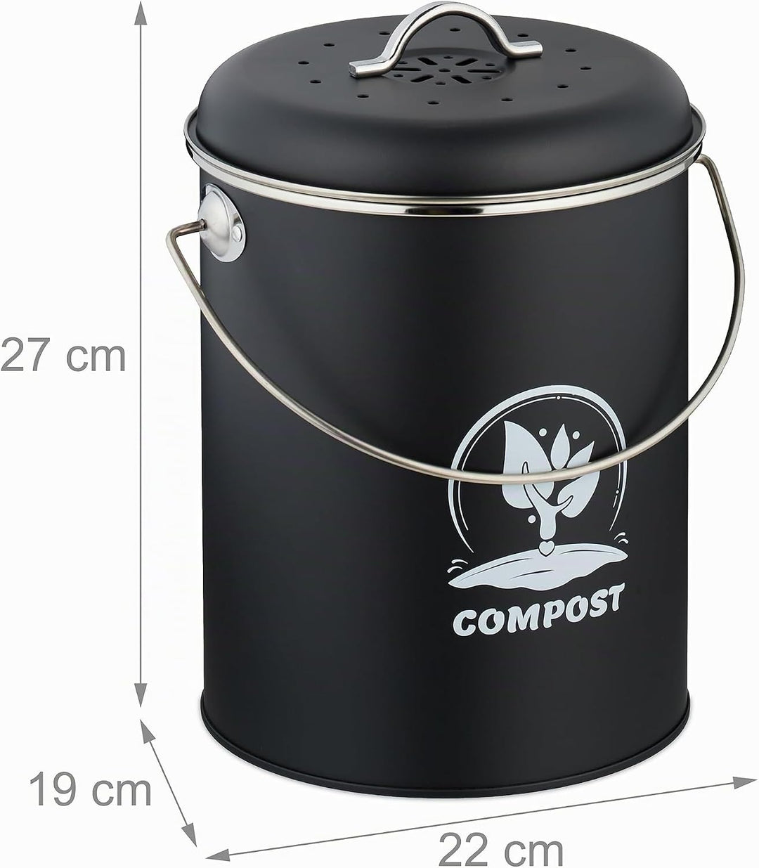 Relaxdays Komposteimer Küche 5,5 Liter, Mülleimer mit Deckel und Geruchsfilter, Abfalleimer Biomüll,