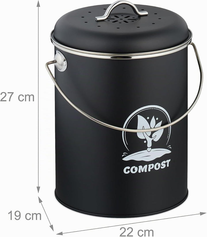 Relaxdays Komposteimer Küche 5,5 Liter, Mülleimer mit Deckel und Geruchsfilter, Abfalleimer Biomüll,