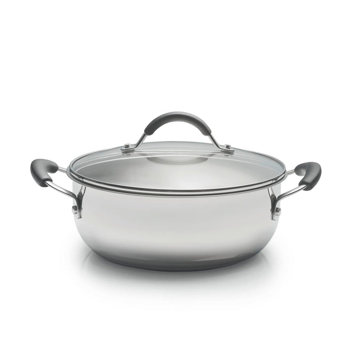 Coolinato - Edelstahl Schmortopf 24 cm mit Silikongriffen & Glasdeckel – Schmorpfanne mit 3,8 l Volu