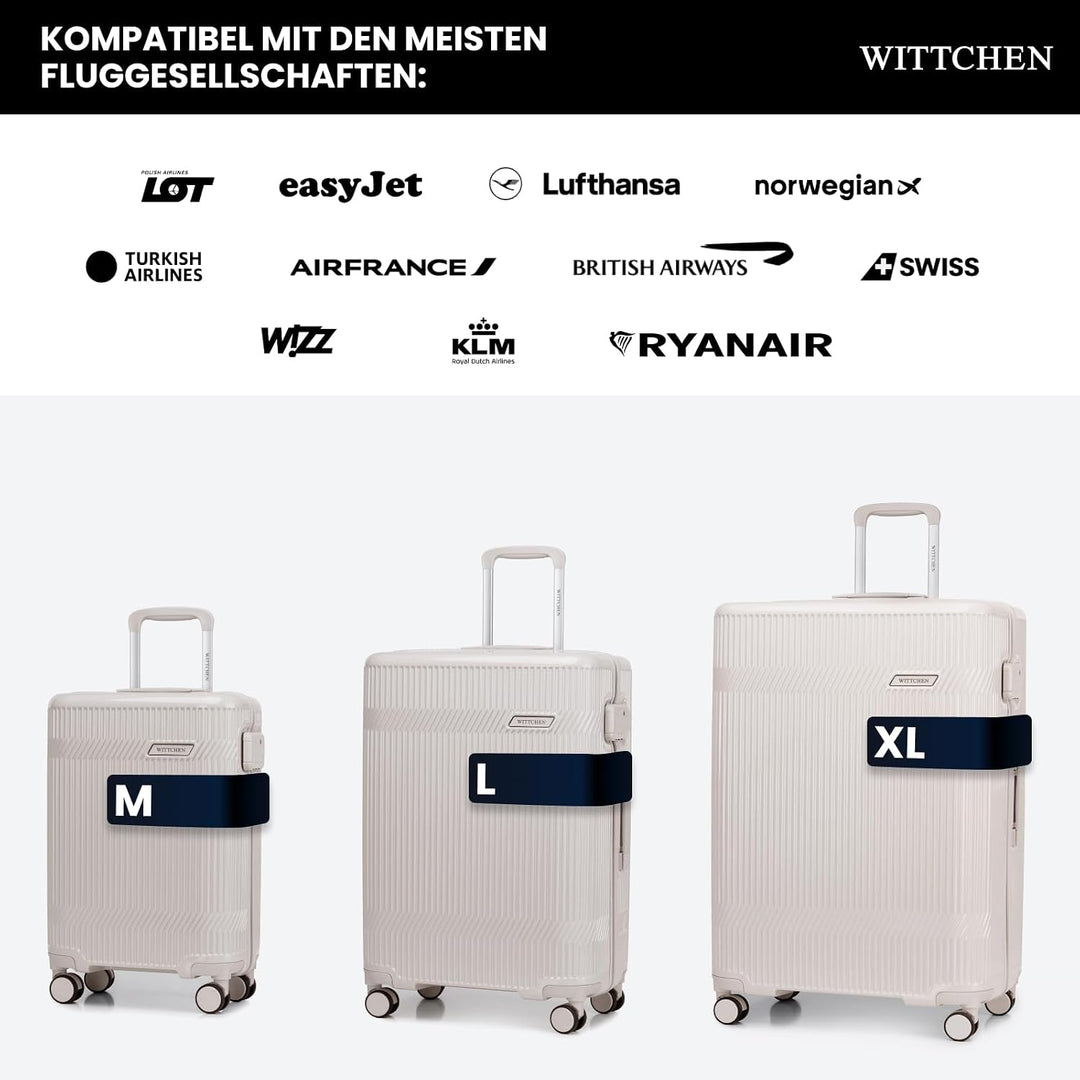 WITTCHEN Kofferset Hartschalenkoffer Polycarbonat 4 Rollen Gloss Line | Beige Hochglanz Beige Koffer