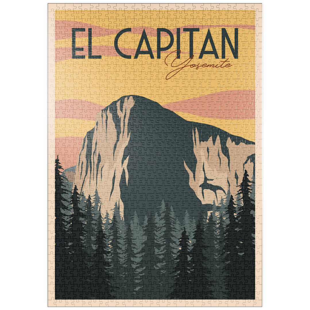 EL Capitan im Yosemite National-Park, USA, Art Deco Style Vintage Poster, Illustration - Premium 100