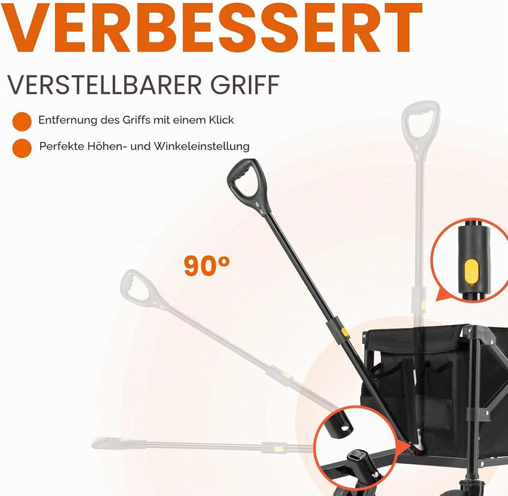 Overmont Klappbar Bollerwagen mit Faltbarer Heckklappe - Alle Gelände Räder - 100L mit Seitentaschen
