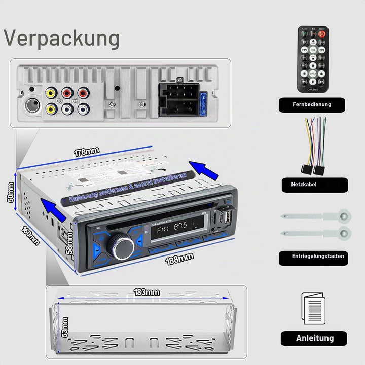 1DIN Autoradio Bluetooth mit CD/DVD Player Typ-C USB AM/FM/RDS Radio 2", 2"