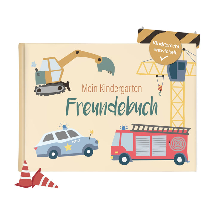 mintkind® Freundebuch Kindergarten Fahrzeuge, Freundschaftsbuch Jungen und Mädchen, Ausfüllbuch Kita