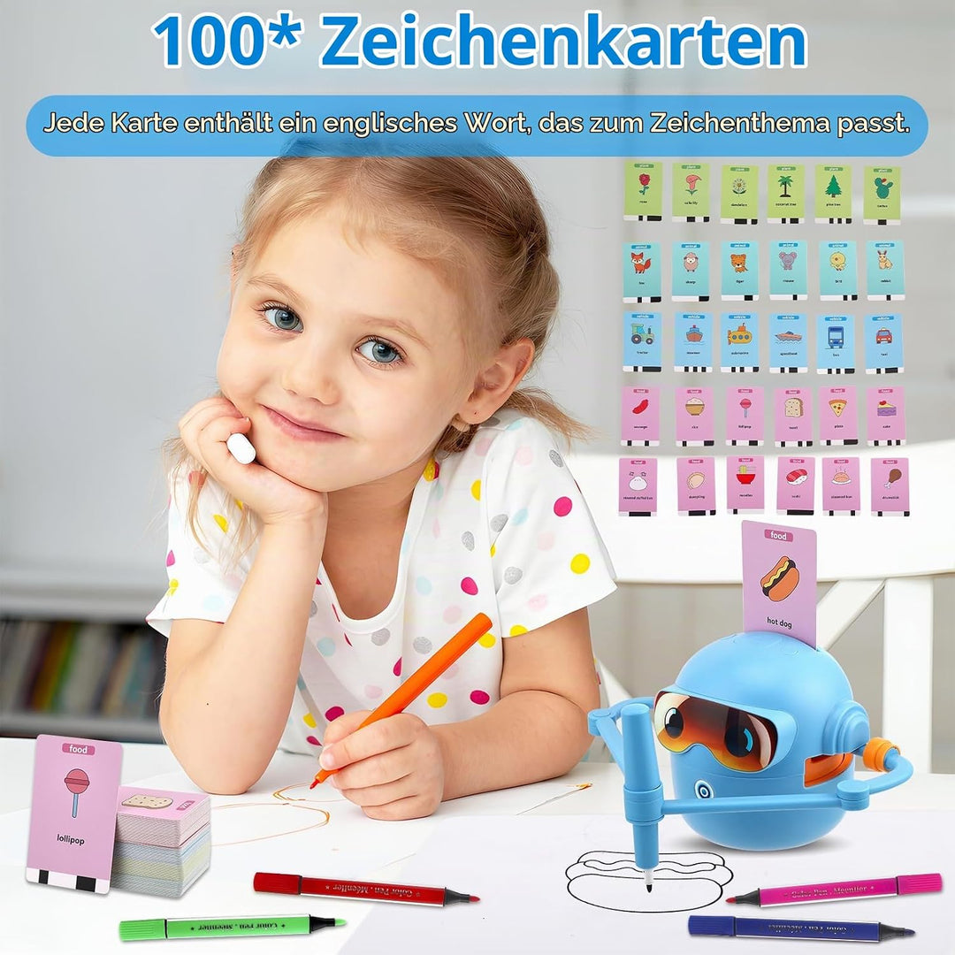 Malroboter für Kinder,Zeichenroboter Kinder mit 100 Karten Sprachinteraktion Interaktives Lernspielz