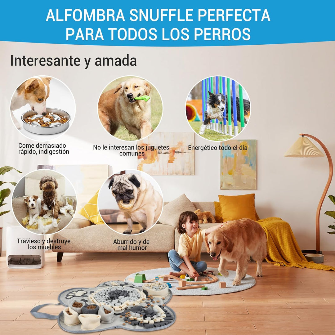 Schnüffelteppich für Hunde, Schnüffelmatte mit 2 Knochen Spielzeug, Waschbar Futtermatte für Hunde A
