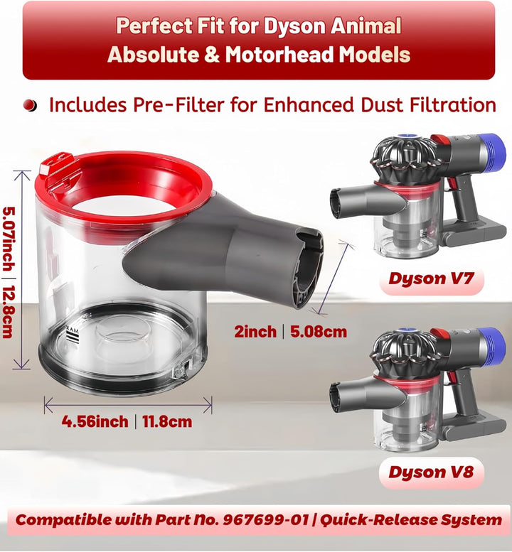 Verbesserter Staubbehälter Ersatz für Dyson V7 V8 SV10 SV11 Staubsauger – 0,54 l grosser Schmutzkani