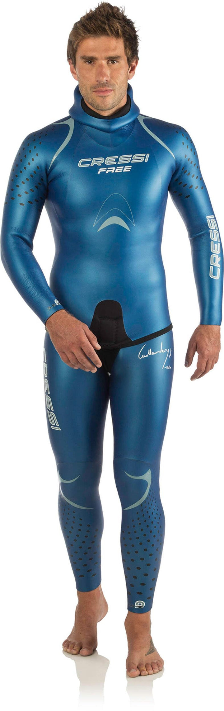 Cressi Free Man - Herren Apnoe-Neoprenanzug aus 3,5 mm glattem Neopren, Metallisch Blaue Farbe, S