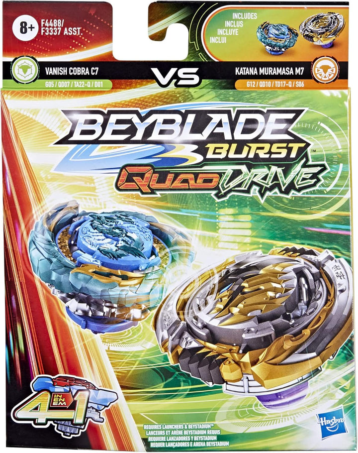 Beyblade Hasbro Burst QuadDrive Katana Muramasa M7 und Vanish Cobra C7 Kreisel Doppelpack – 2 Kampfs