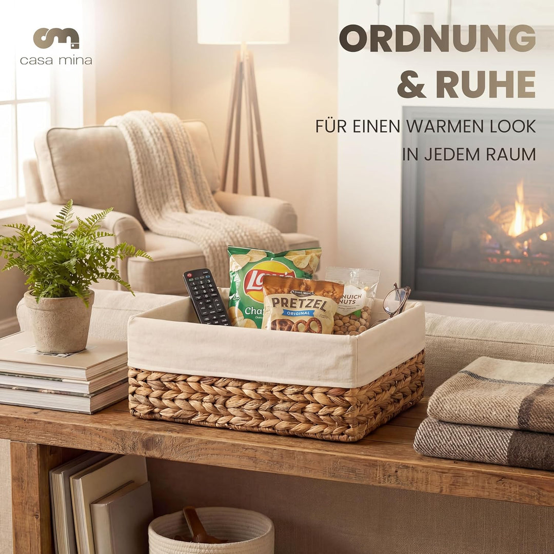 Casa Mina Korb Aufbewahrung L40xW25xH14cm 100% natürlich aus Wasserhyazinthe I Regalkörbe mit Griffe