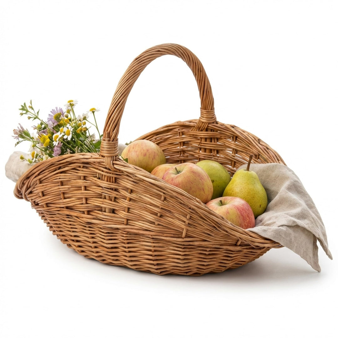 Erntekorb, handgewebter Gartenkorb mit Griff, grosse gewebte Picknickkörbe für Garten, Bauernhaus-De